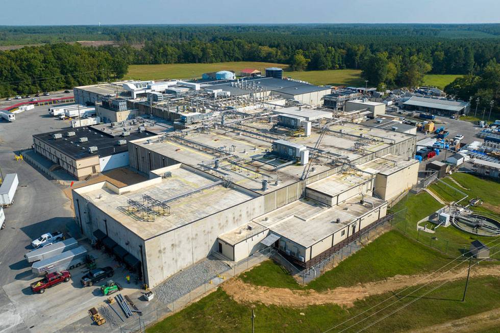 An aerial view of the Boar's Head processing plant Aug. 29, 2024, in Jarratt, Va. (AP Photo/Ste ...