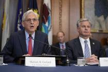 Attorney General Merrick Garland speaks during a meeting of the Justice Department's Election T ...