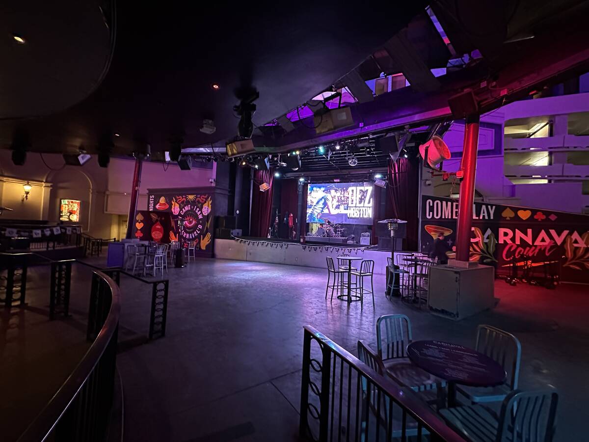 Carnaval Court at Harrah's is shown during practice laps at F1 Las Vegas Grand Prix on Thursday ...