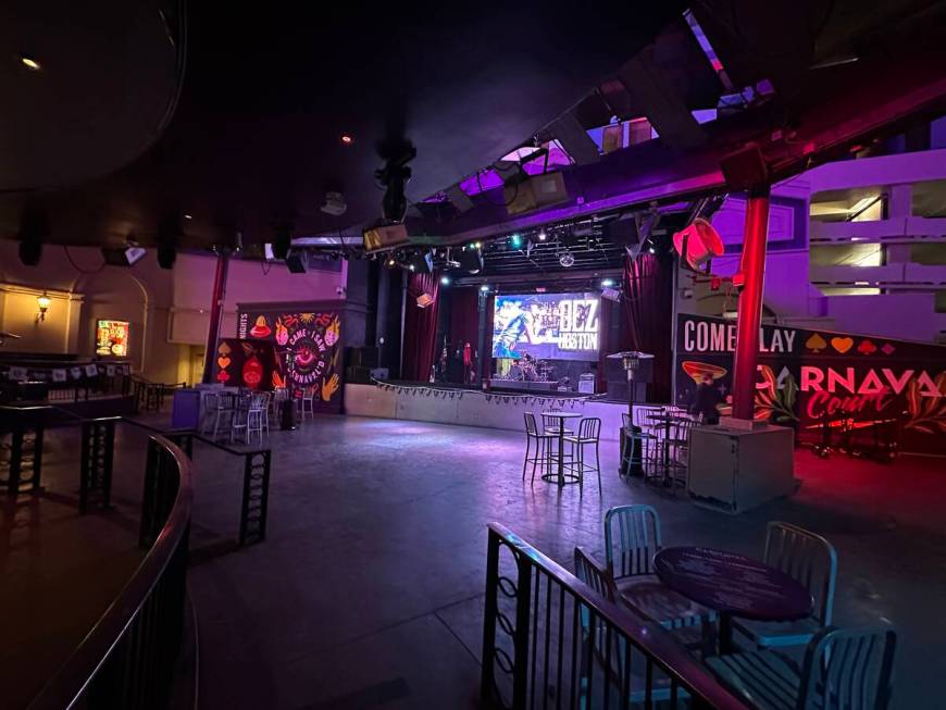 Carnaval Court at Harrah's is shown during practice laps at F1 Las Vegas Grand Prix on Thursday ...