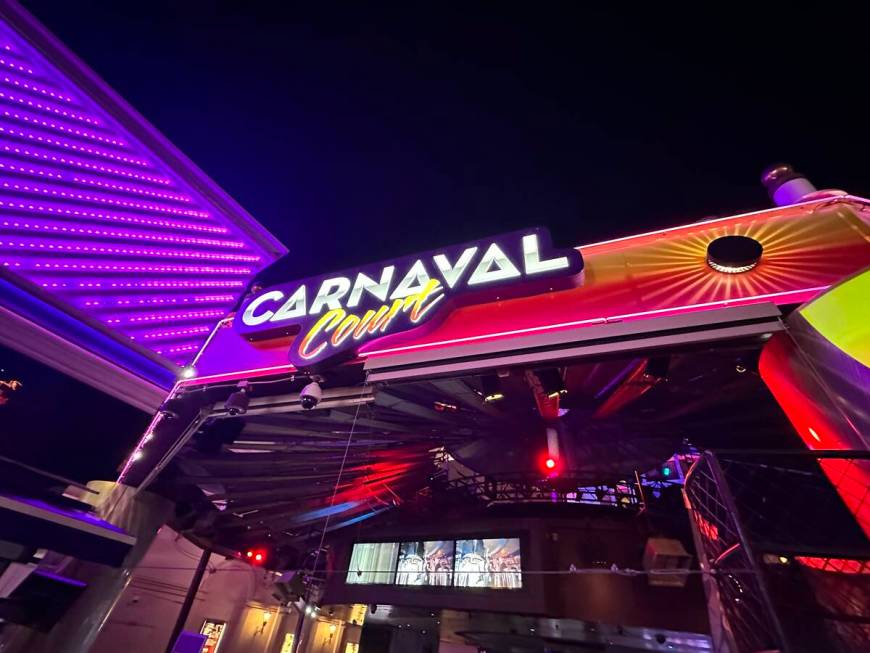 Carnaval Court at Harrah's is shown during practice laps at F1 Las Vegas Grand Prix on Thursday ...