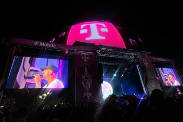 OneRepublic is shown with Sphere (and T-Mobile logo) in the background at T-Mobile Zone at Sphe ...