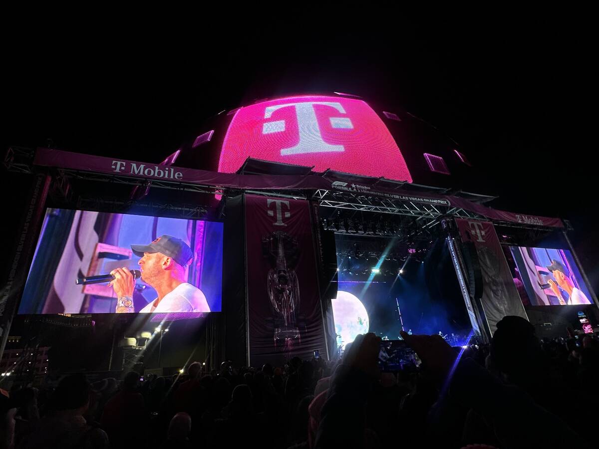 OneRepublic is shown with Sphere (and T-Mobile logo) in the background at T-Mobile Zone at Sphe ...