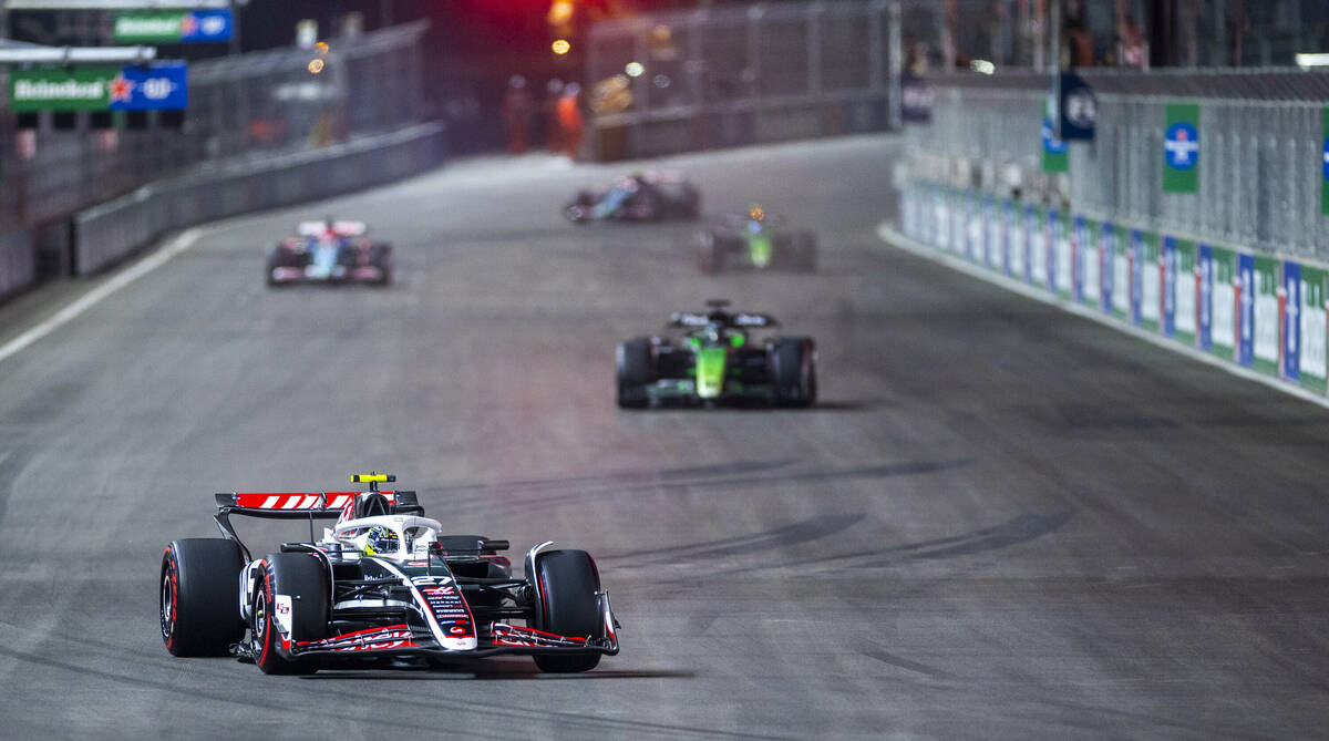 Haas driver Nico Hulkenberg turns corner one during the third practice round for the Formula 1 ...