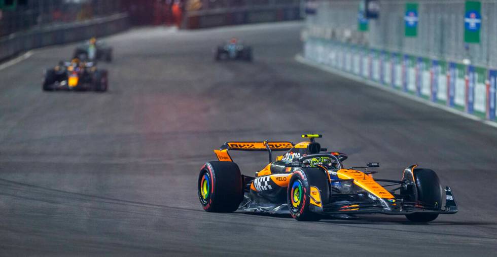 McLaren driver Lando Norris during the third practice round for the Formula 1 Las Vegas Grand P ...