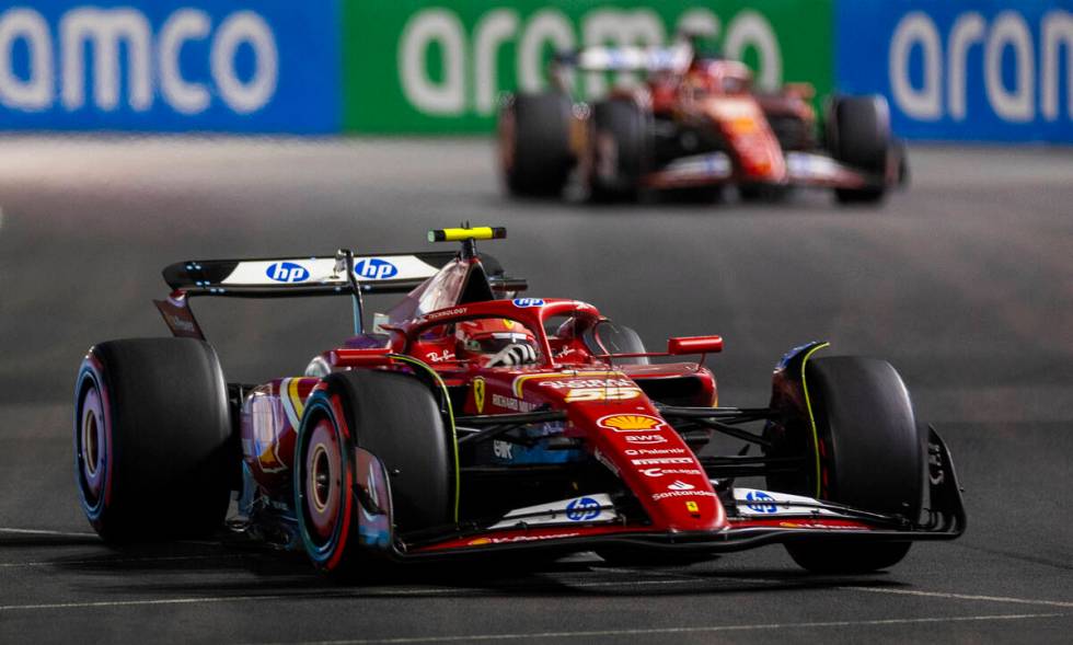 Ferrari driver Carlos Sainz on his way to second place during the qualifying round for the Form ...