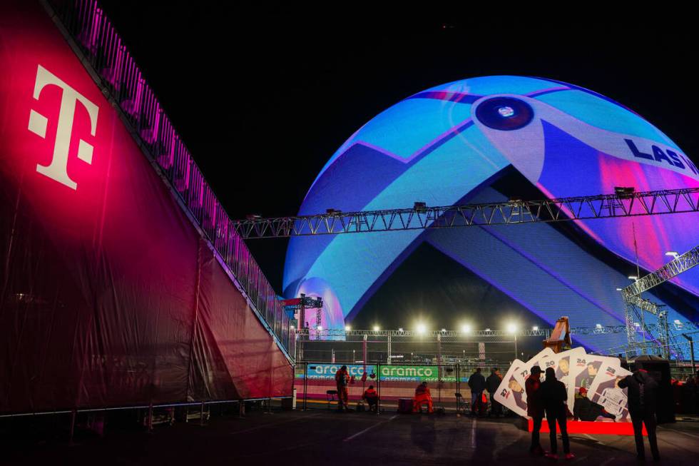 The sphere is seen from the T-Mobile fan zone during a Formula 1 free practice ahead of the For ...