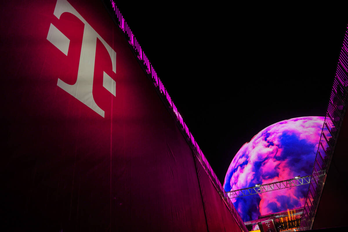 The sphere is seen from the T-Mobile fan zone during a Formula 1 free practice ahead of the For ...