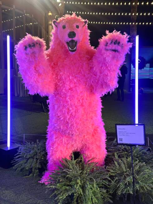 A Paola Pivi-designed pink polar bear is shown at the amfAR, The Foundation for AIDS gala at Pa ...