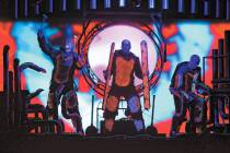 The Blue Man Group performs at the BMG Theater at the Luxor in Las Vegas on Monday, June 21, 20 ...