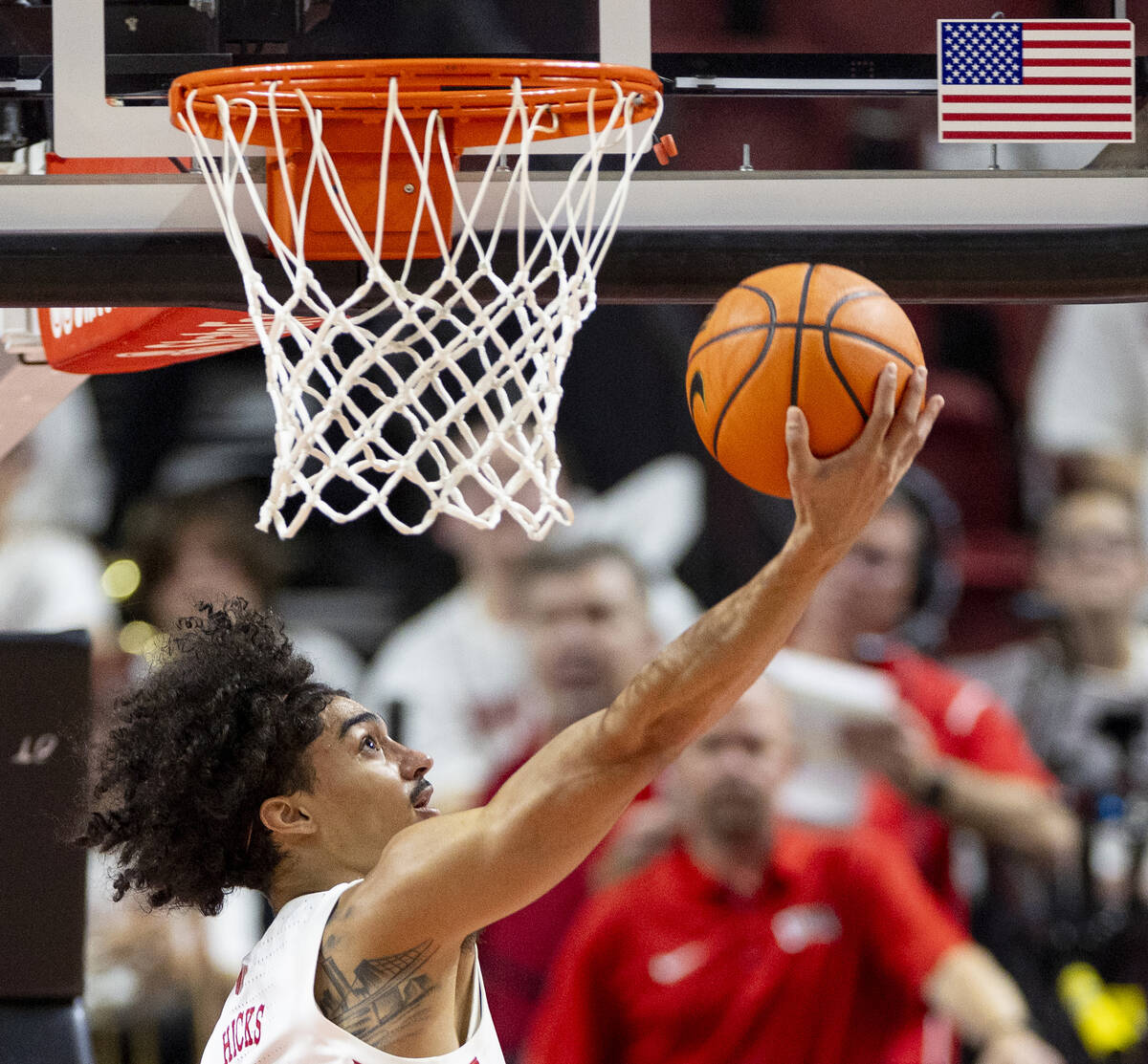 UNLV guard Brooklyn Hicks attempts a layup during the college basketball game against the New M ...