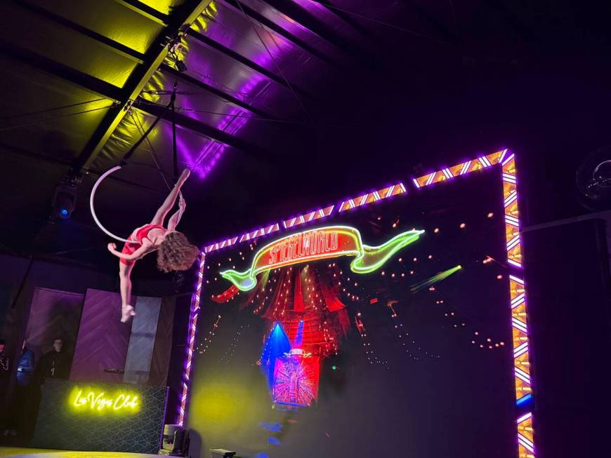 Spiegelworld aerial Aerial hoop artist Destiny is shown at Mercedes Las Vegas Club on Thursday, ...