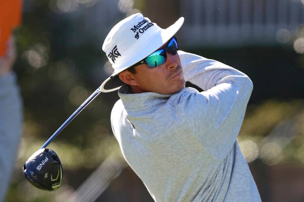 Joel Dahmen drives from the 10th tee during the final final round of the RSM Classic golf tourn ...