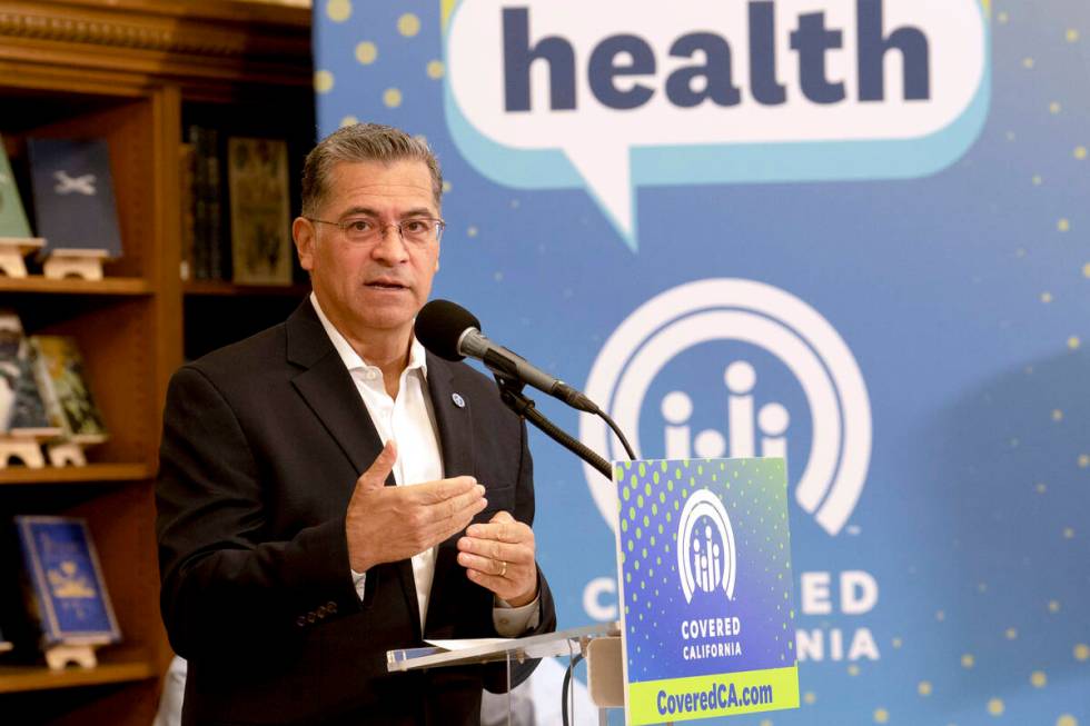 U.S. Department of Health and Human Services Secretary Xavier Becerra speaks in Sacramento, Cal ...