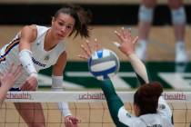 San Jose State outer hitter Blaire Fleming returns the ball to Colorado State in the first set ...