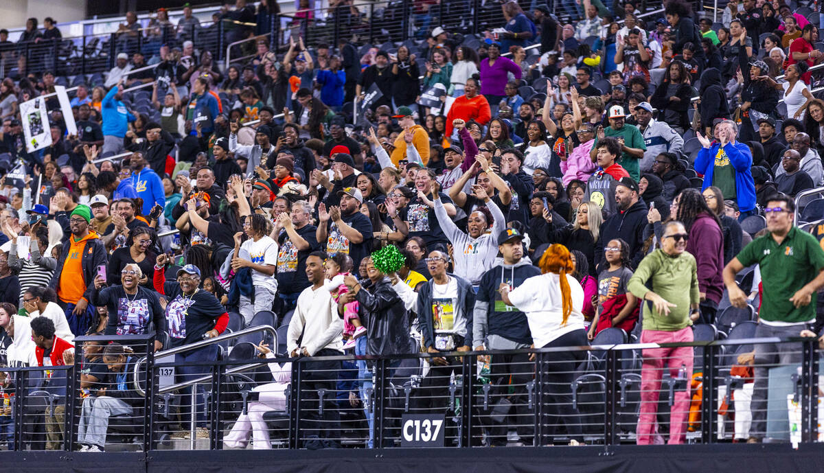 Mojave fans celebrate another score against Canyon Springs during the first half of their Class ...