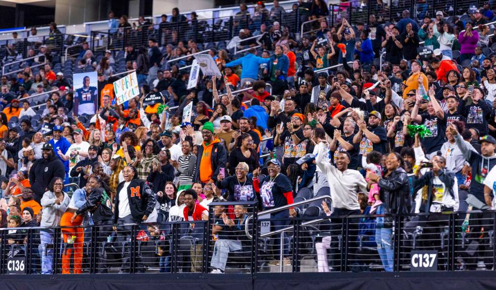 Mojave fans celebrate another score against Canyon Springs during the first half of their Class ...