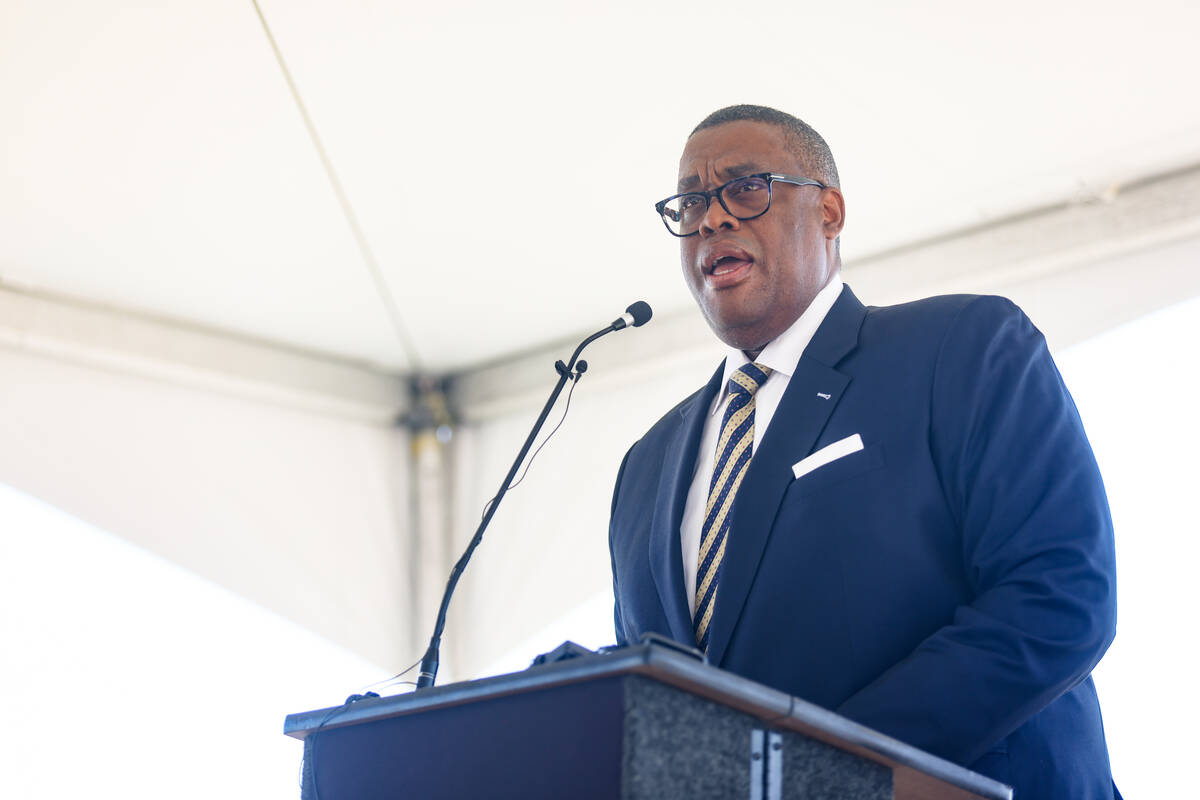 Las Vegas City Councilman Cedric Crear addresses the audience at a groundbreaking event for the ...