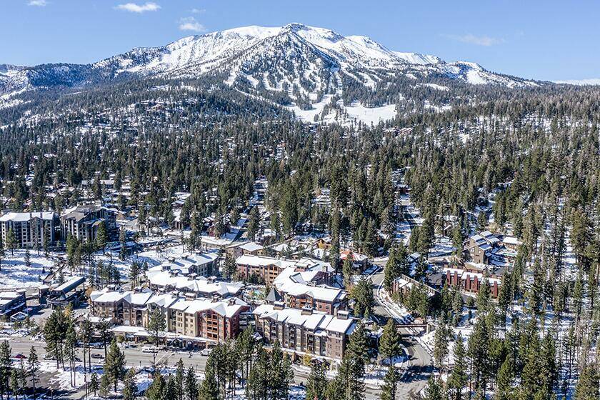 An aerial view of Mammoth Mountain from Mammoth Village on Wednesday, Oct. 27, 2021, in Mammoth ...