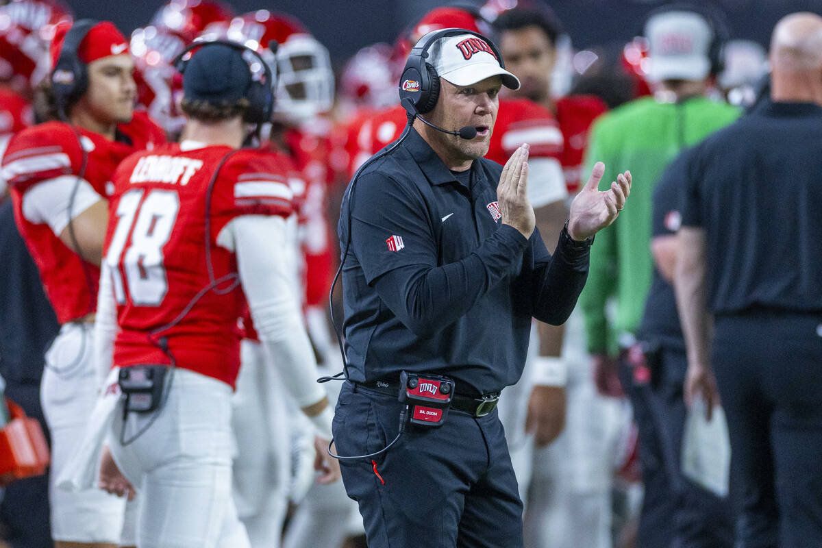 UNLV head coach Barry Odom applauded his teams effort against the Boise State Broncos during th ...