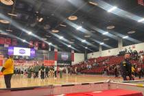 The Colorado State volleyball team gathers on the court after advancing to the final of the Mou ...