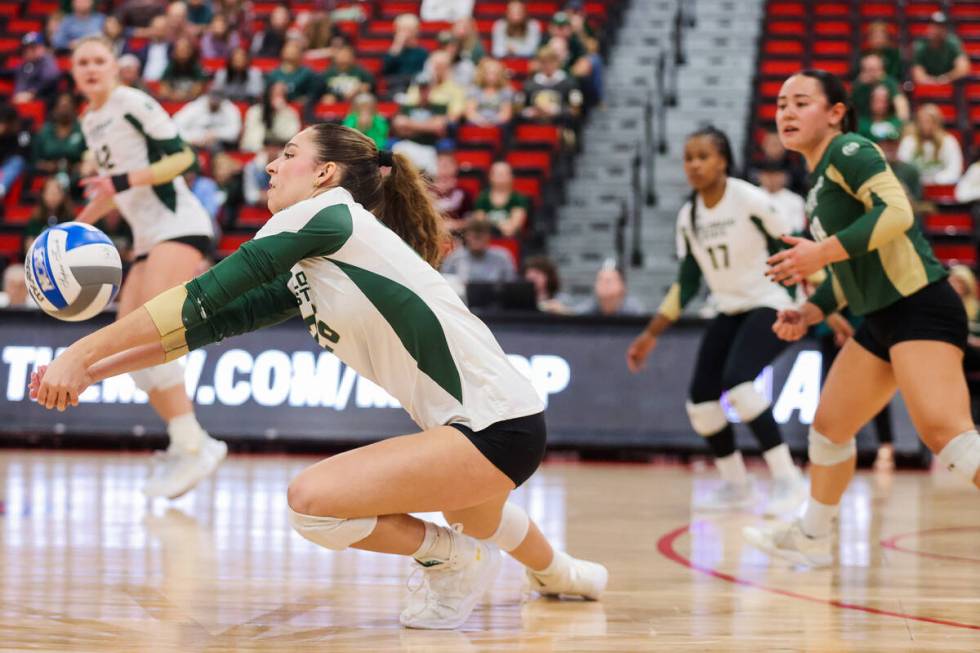 Colorado State outside hitter Maria Brun (26) lunges for the ball during the Mountain West Cham ...