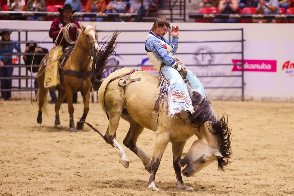 Keenan Hayes completes in the bareback riding portion of The Run For A Million competition at t ...