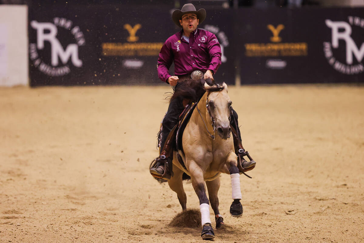 Jared Leclair rides Makendiamonds during The Run For A Million’s Million Dollar Reigning ...