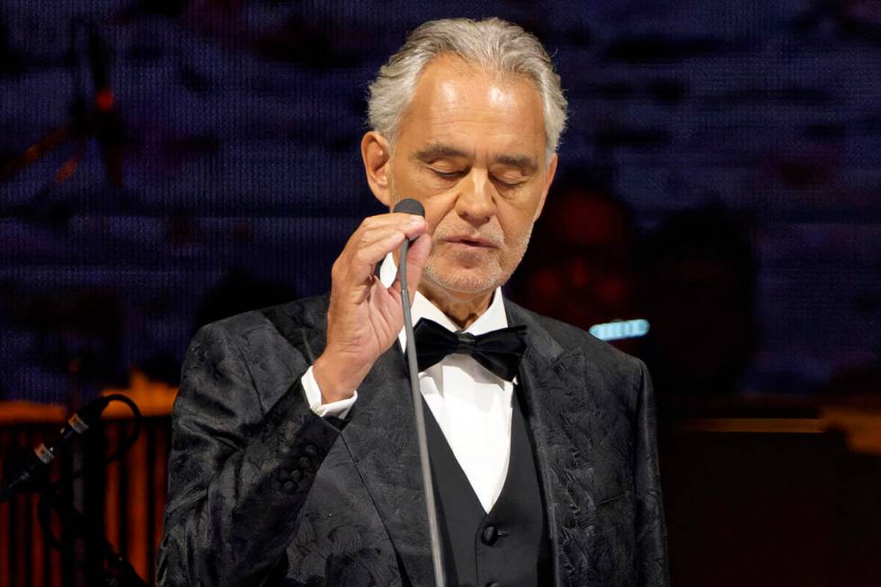 Andrea Bocelli performs on Saturday, May 20, 2023, at the Allstate Arena in Rosemont, Ill. (Pho ...