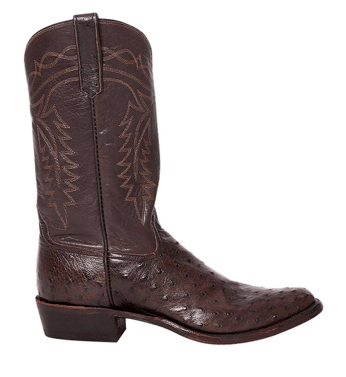 Glide or stomp through any situation in these hand-made boots of smooth and full-quill ostrich. ...