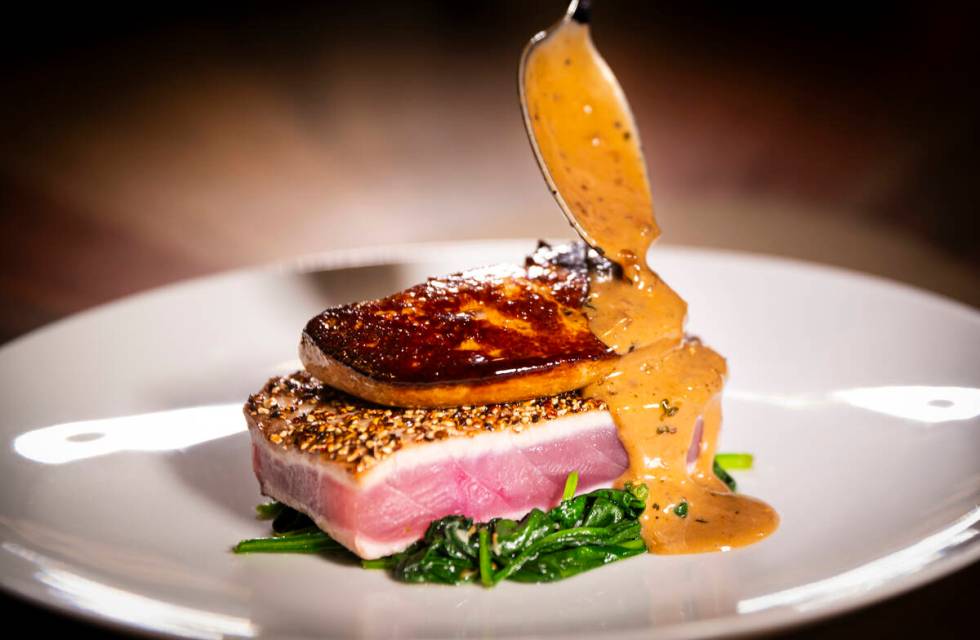 Tuna “Foie Poivre” at Bourbon Steak at the Four Seasons on Monday, Dec. 9, 2024, ...