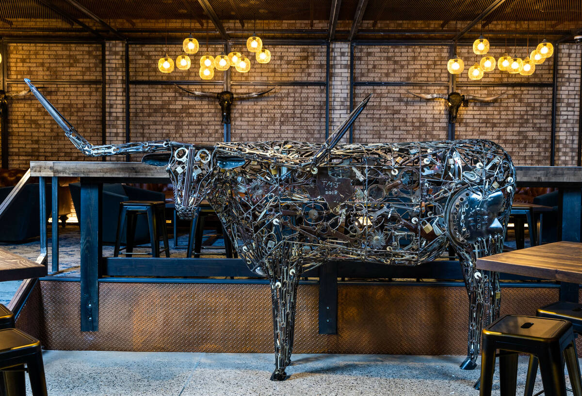 A Longhorn steer art piece as part of Stoney's North 40 country club at Santa Fe Station on Thu ...