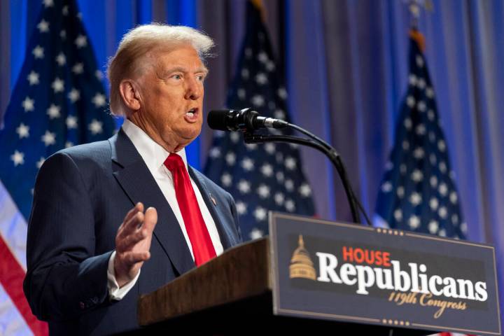 FILE - President-elect Donald Trump speaks at meeting of the House GOP conference, Nov. 13, 202 ...