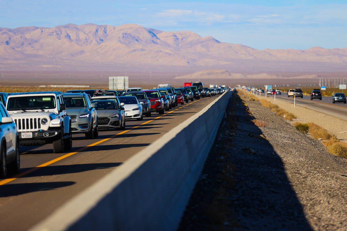 Southbound traffic is seen on Interstate 15 Dec. 1, 2024, near Primm. (Madeline Carter/Las Vega ...