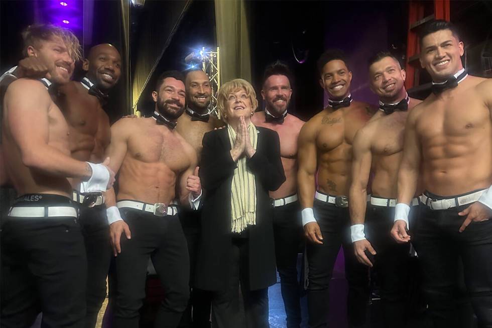 Las Vegas Mayor Carolyn Goodman is shown with the cast of Chippendales at the Rio at her last p ...