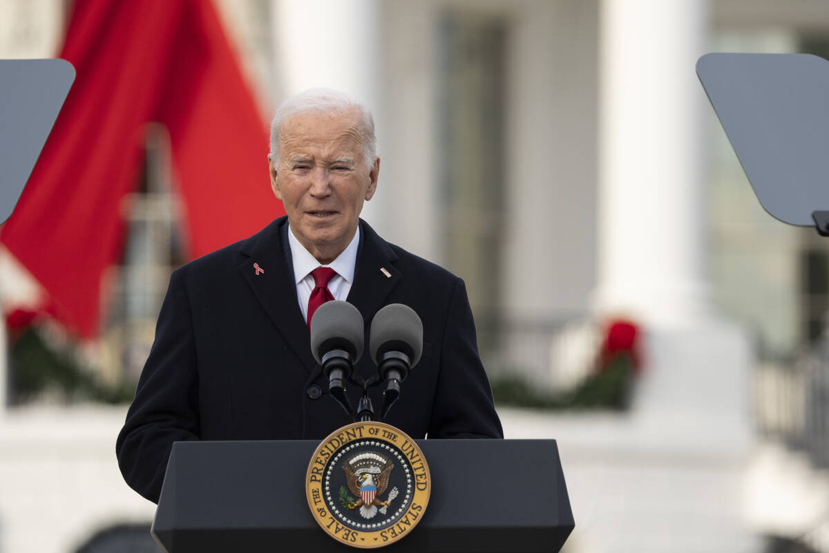 President Joe Biden speaks on the South Lawn of the White House during a ceremony to commemorat ...