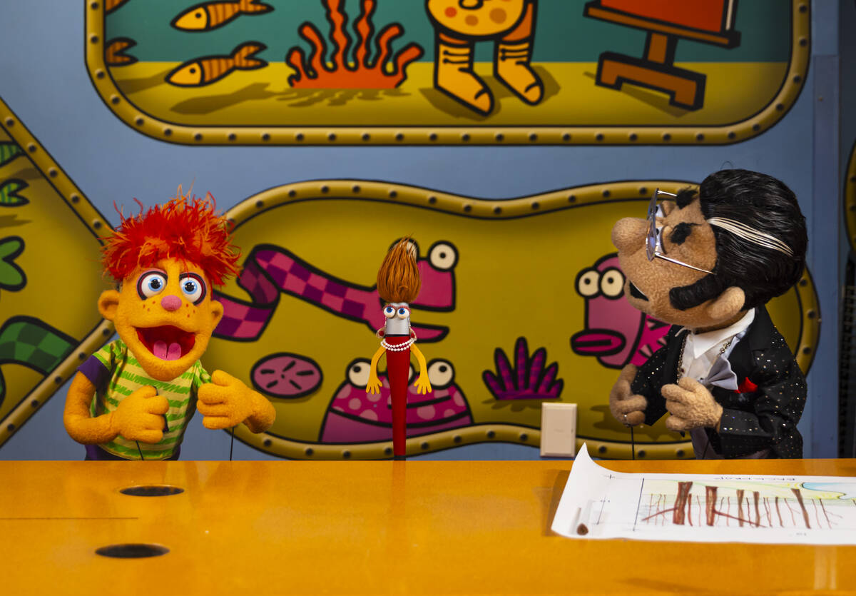 Puppets, from left, Artie, Betty Brush, and Louis are seen while recording an episode of " ...