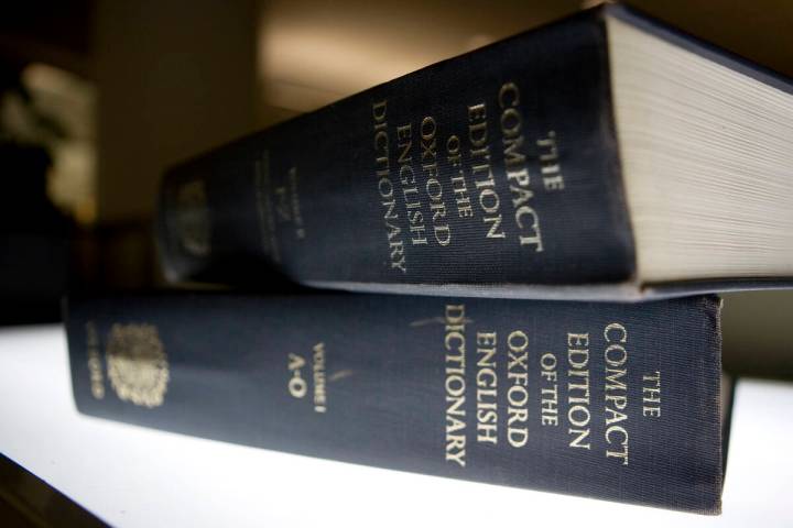 FILE- In this Aug. 29, 2010 file photo, an Oxford English Dictionary is shown at the headquarte ...