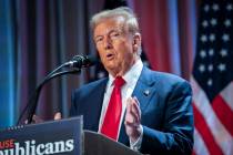 FILE - President-elect Donald Trump speaks during a meeting with the House GOP conference, Nov. ...