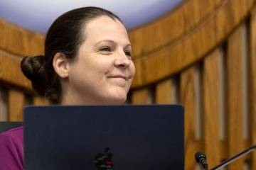 Clark County School District Board of Trustees clerk Lola Brooks during a board meeting at the ...