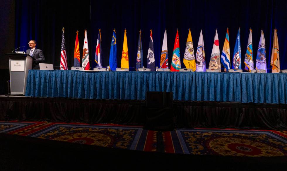 Colorado River Water Users Association President Gene Shawcroft welcomes attendees to the annua ...