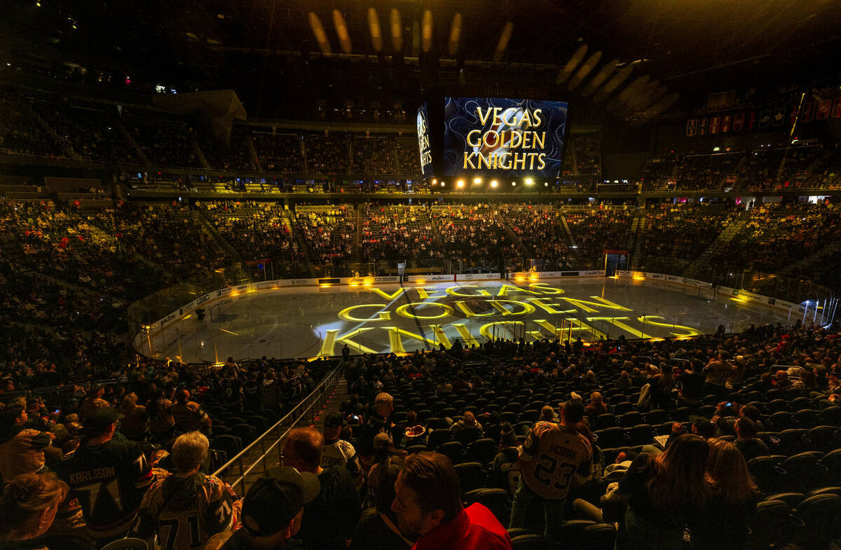 Projections on the ice before the Golden Knights take on the Edmonton Oilers in their NHL game ...