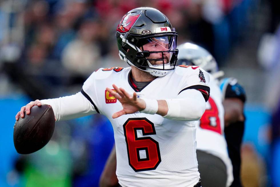 Tampa Bay Buccaneers quarterback Baker Mayfield against the Carolina Panthers during the first ...