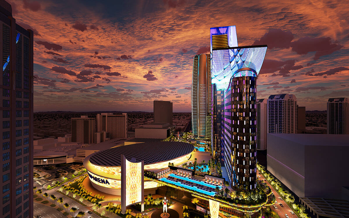 An artist's rendering of the proposed project by LVXP, which includes a 752-foot, 2,605-unit ho ...