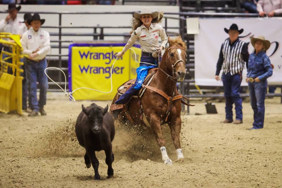 Breakaway roper Josie Conner ropes a calf during the final day of the National Finals Breakaway ...