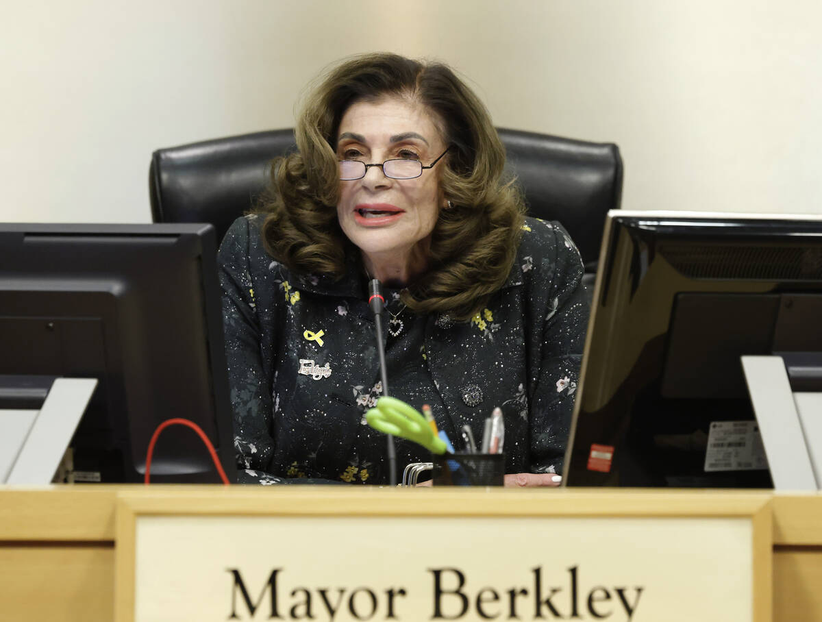 Mayor Shelley Berkley speaks during a Las Vegas City Council meeting, on Wednesday, Dec. 4, 202 ...