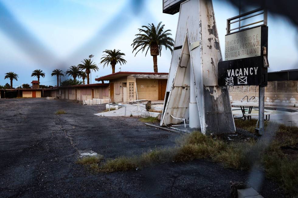 The boarded-up former White Sands Motel is seen on Tuesday, May 23, 2023, in Las Vegas. The mot ...