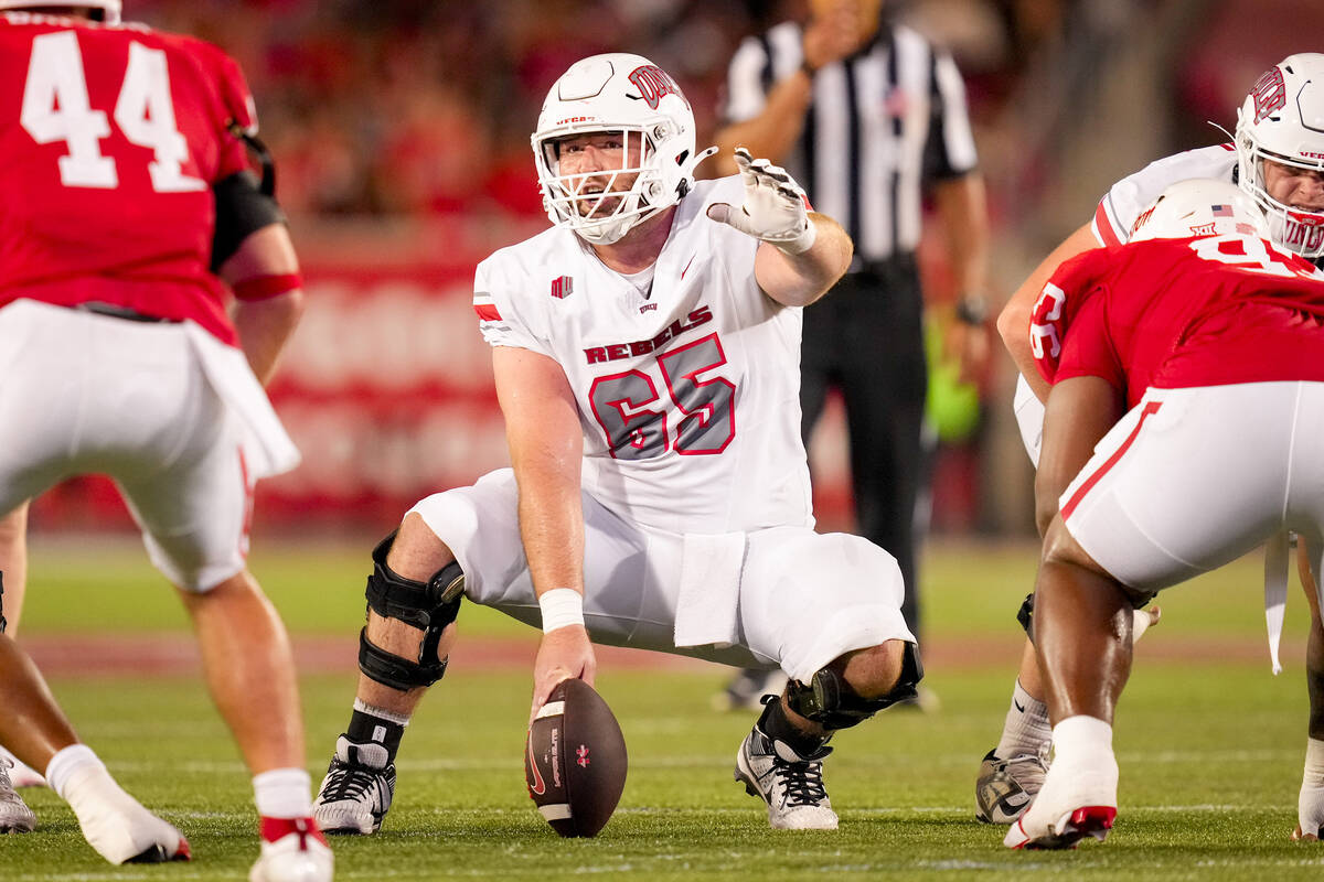 UNLV senior center Jack Hasz (65) plays against Houston on Aug. 31, 2024. Photo courtesy of UNL ...