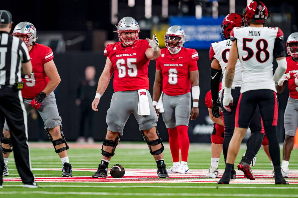 UNLV senior center Jack Hasz (65) plays against San Diego State on Nov. 16, 2024. Photo courtes ...