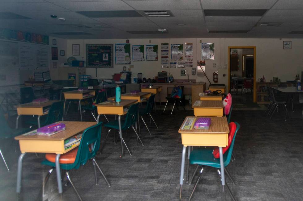 Water bottles, bags, and school supplies still remain inside Lundy Elementary School, Thursday, ...